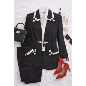 Sioni Black White Contrast Blazer Chain Closure NWT 14